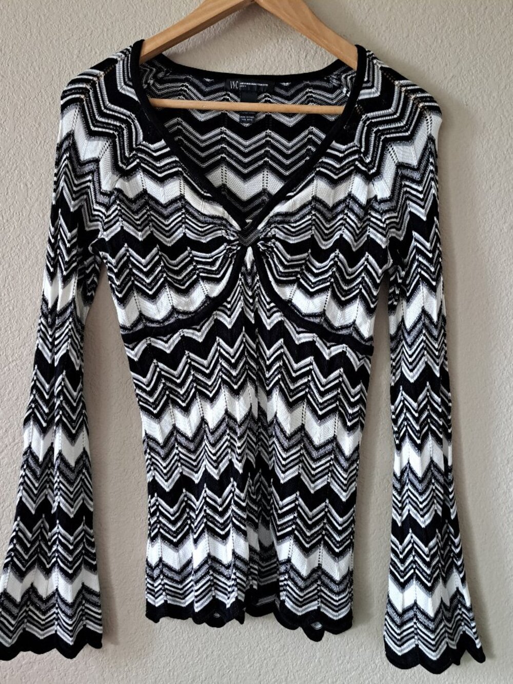 INC Concepts Vintage 00s Coquette Black & White Long Sleeve Blouse Size Petite M